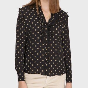 SCOTCH & Soda Black and Yellow Floral Printed Ruffled Button Down Top| N…